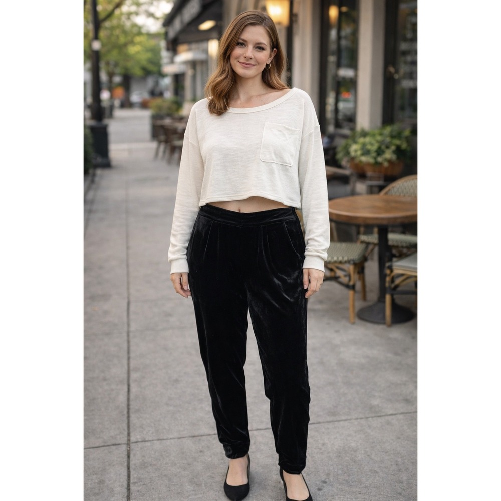 Ramy Brook Womens Silk Pull On Velvet Pleated High Waisted Tapered Leg Pants